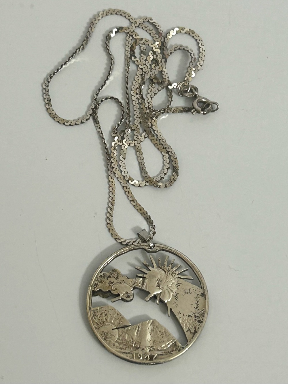 925 Sterling Silver Coin Art Pendant Necklace - Silver Half Dollar